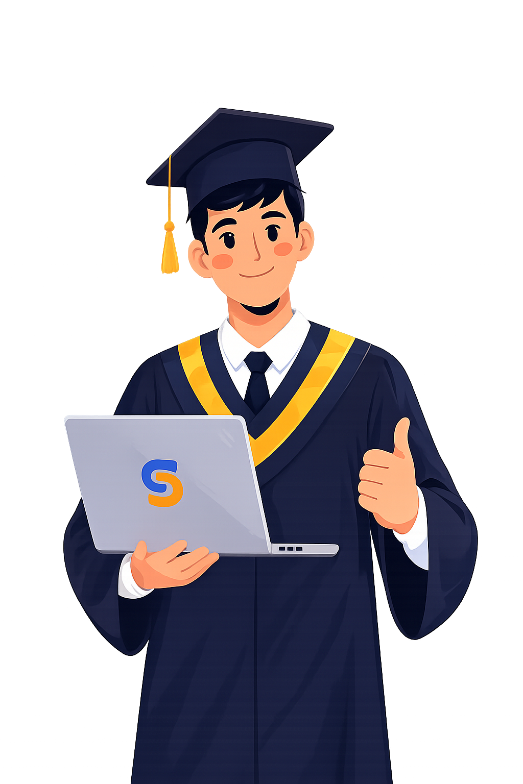 Mahasiswa dengan laptop dan dashboard analitik Sibahar